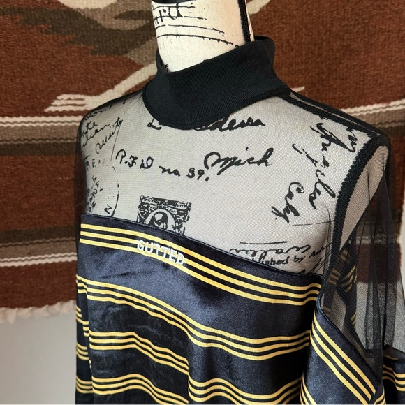 The Ragged Priest Velour Stripe GUTTED Mesh Panel T-Shirt Dress - Picture 7 of 12